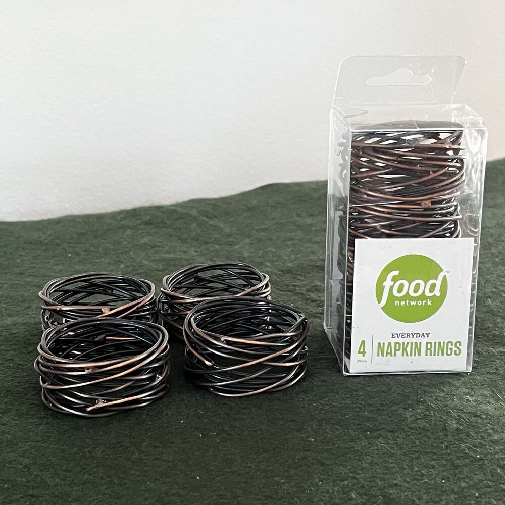 Twisted Metal Bronze-Tone Napkin Rings Set of Eight 1.5 in Wide by Food Network